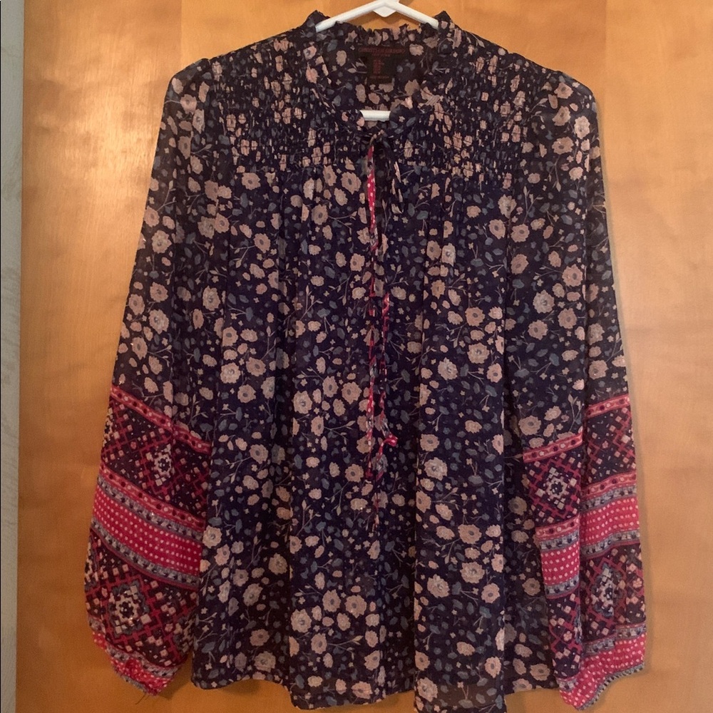 Christian Siriano Sheer Navy Floral Blouse  Size M